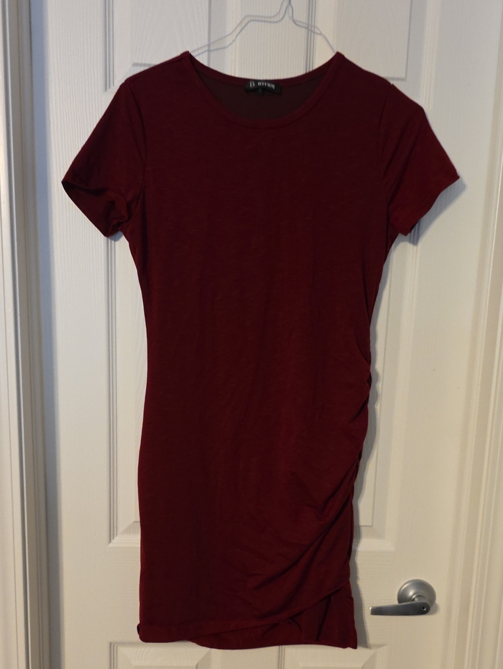 Ruched Short Sleeve Mini Dress in Wine by B Young